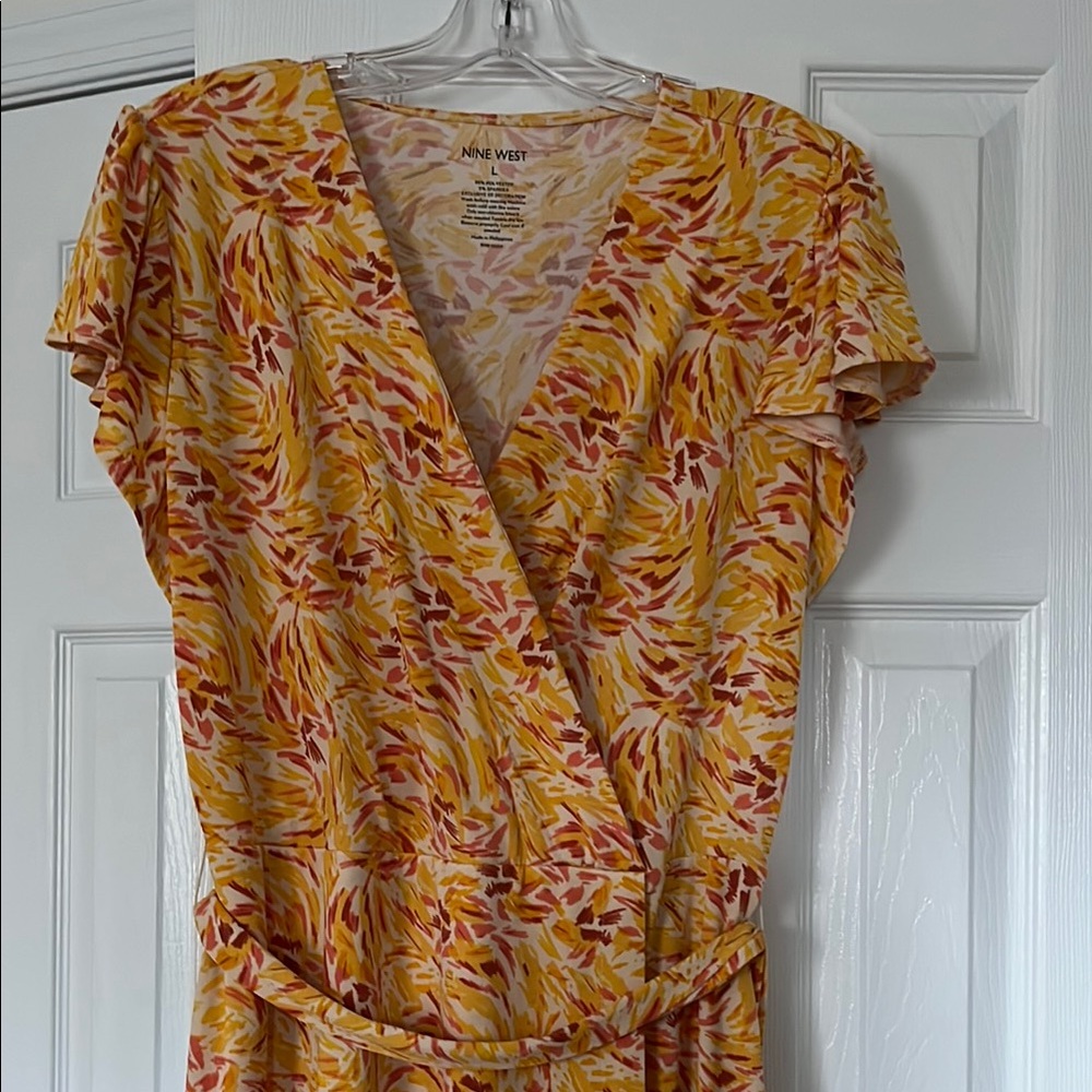 Nine West Yellow and Orange Patterned Dress